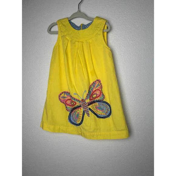 MINI BODEN YELLOW SLEEVELESS A-LINE DRESS, BUTTERFLY EMBROIDERY, SIZE 2/3 - Picture 1 of 7
